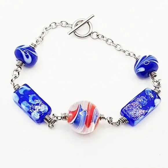 Handmade Blue Murano Glass Charm Bracelet - Picture 1 of 4